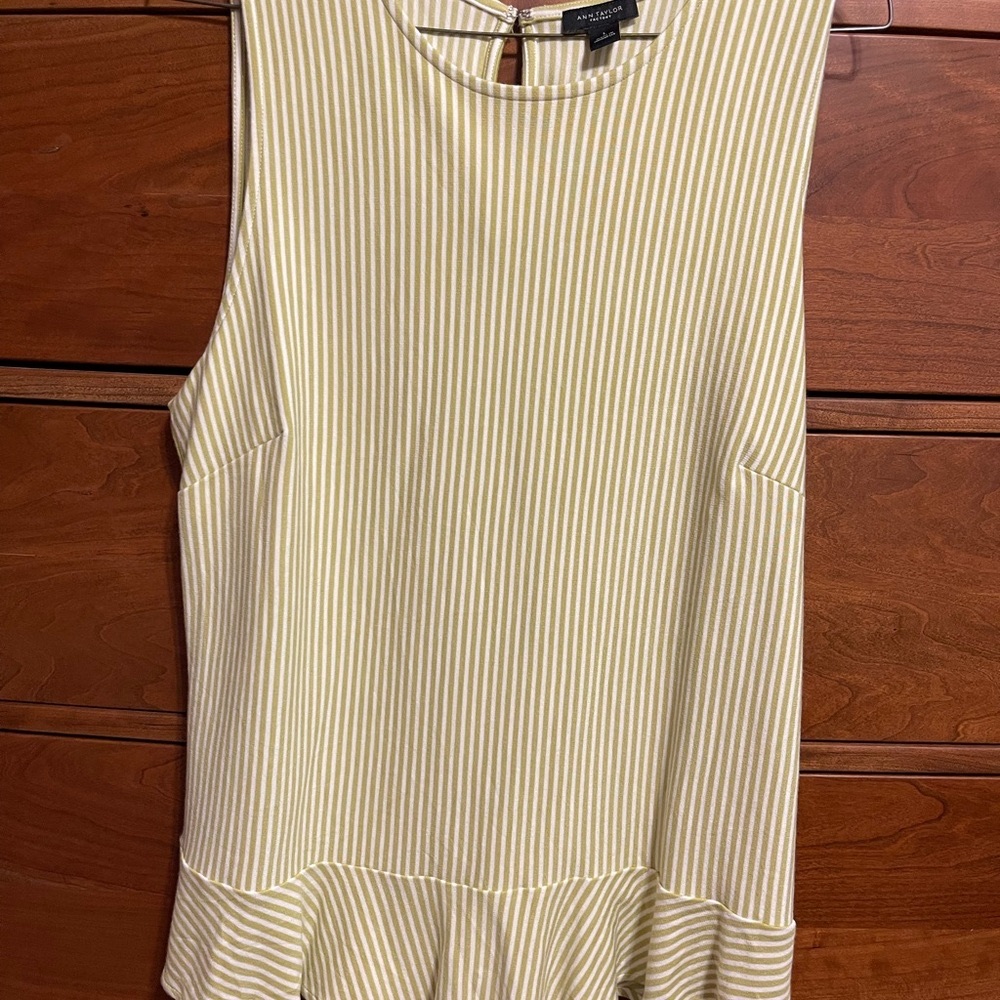 Ann Taylor Ivory & sage Striped Sleeveless Soft knit top